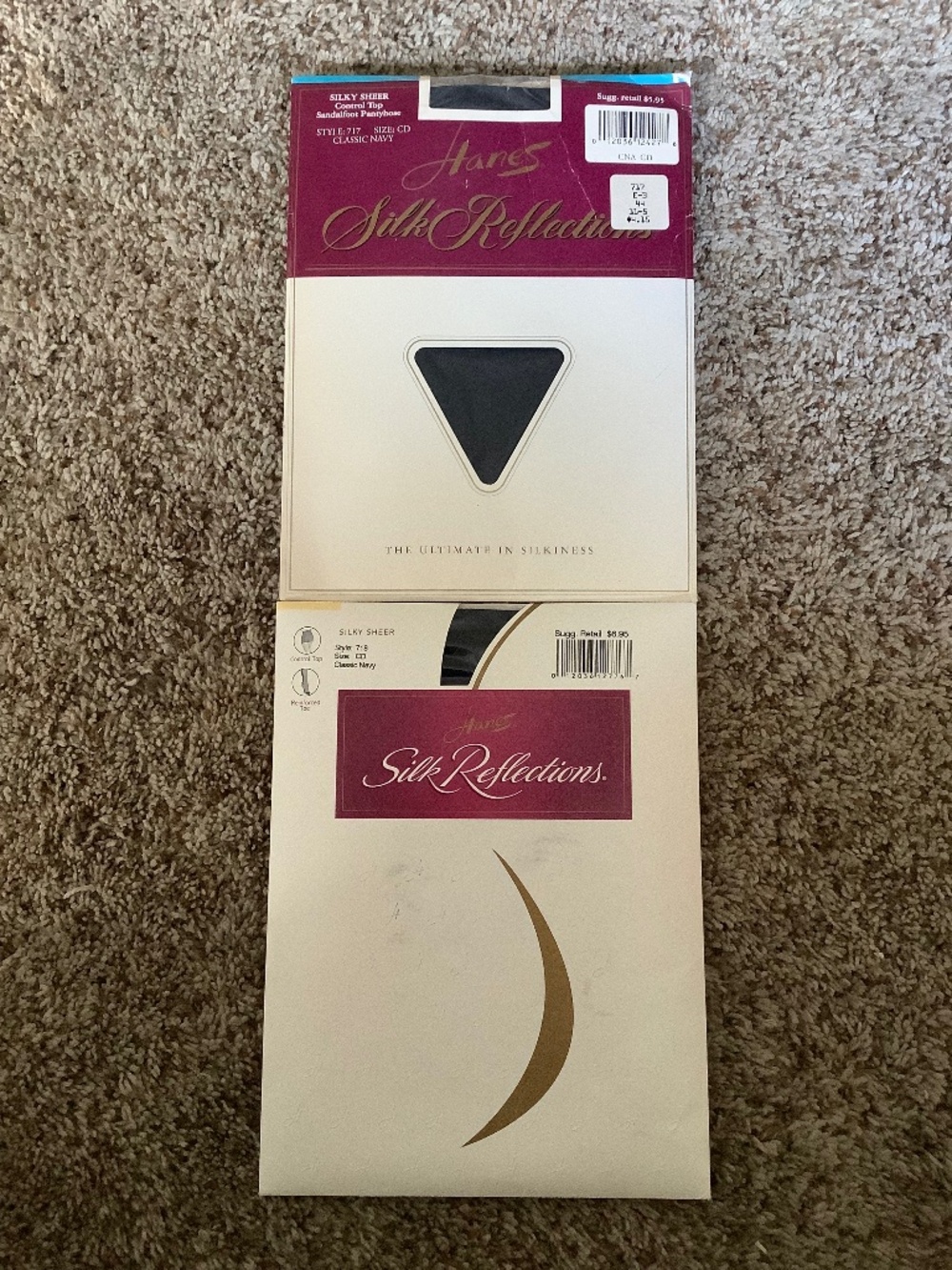 2 Pairs HANES Silk Reflections Control Top PANTYHOSE Size CD Nylons NEW Navy